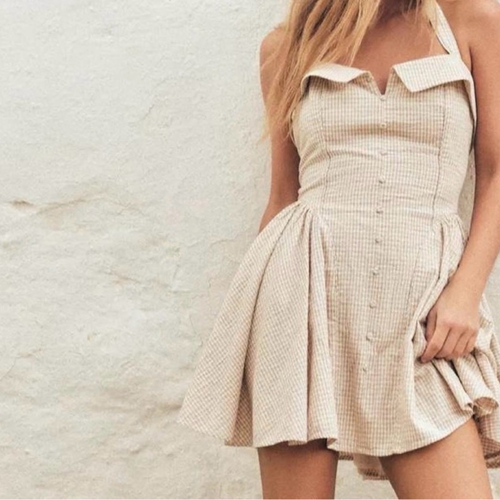 Zara Beige Checkered Mini Dress